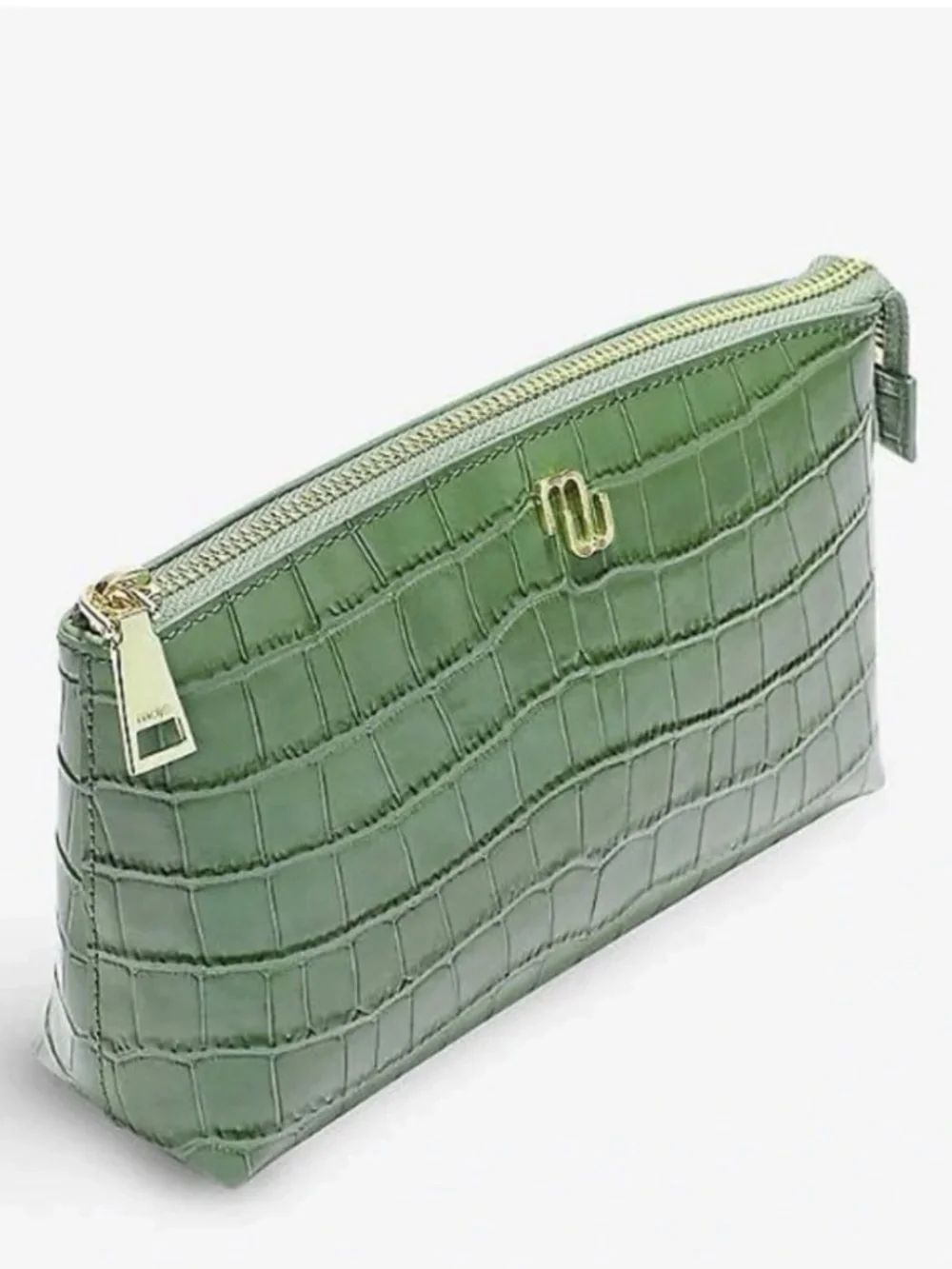 Maje Olive Crocodile-Effect Embossed Leather Clutch
